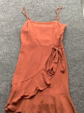 Altar'd State Rust Orange Spaghetti-Strap Wrap Mini Dress